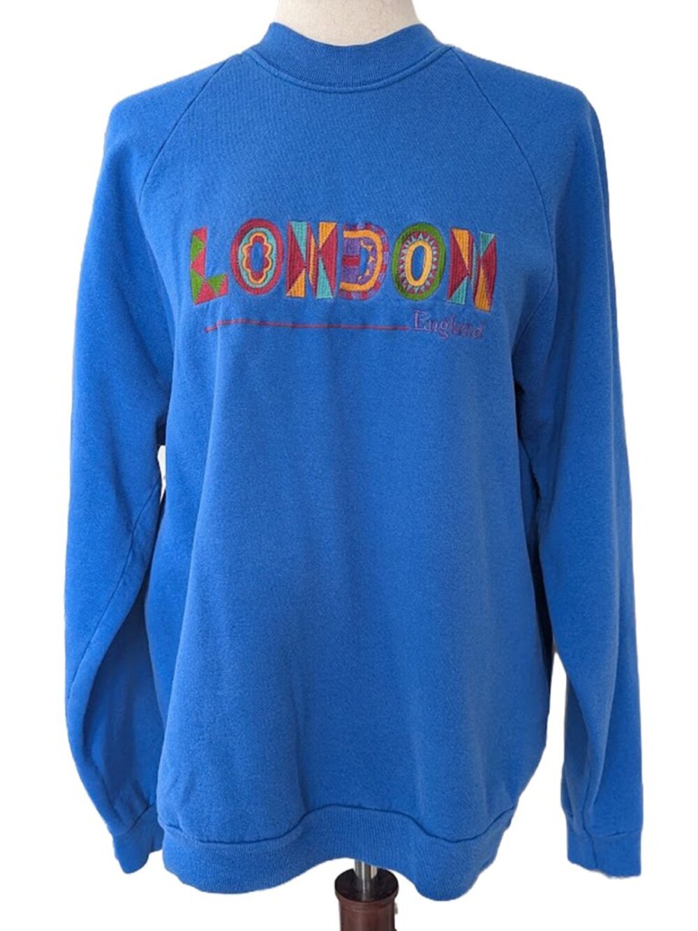 Vintage Blue Embroidered London Crewneck Sweatshirt 1990s